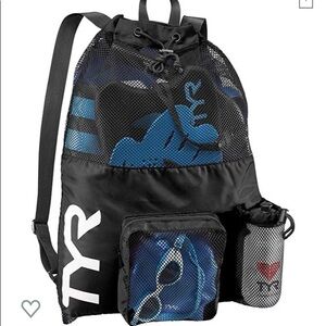 Large TYR Black Mesh Drawstring Swim Bag Backpack